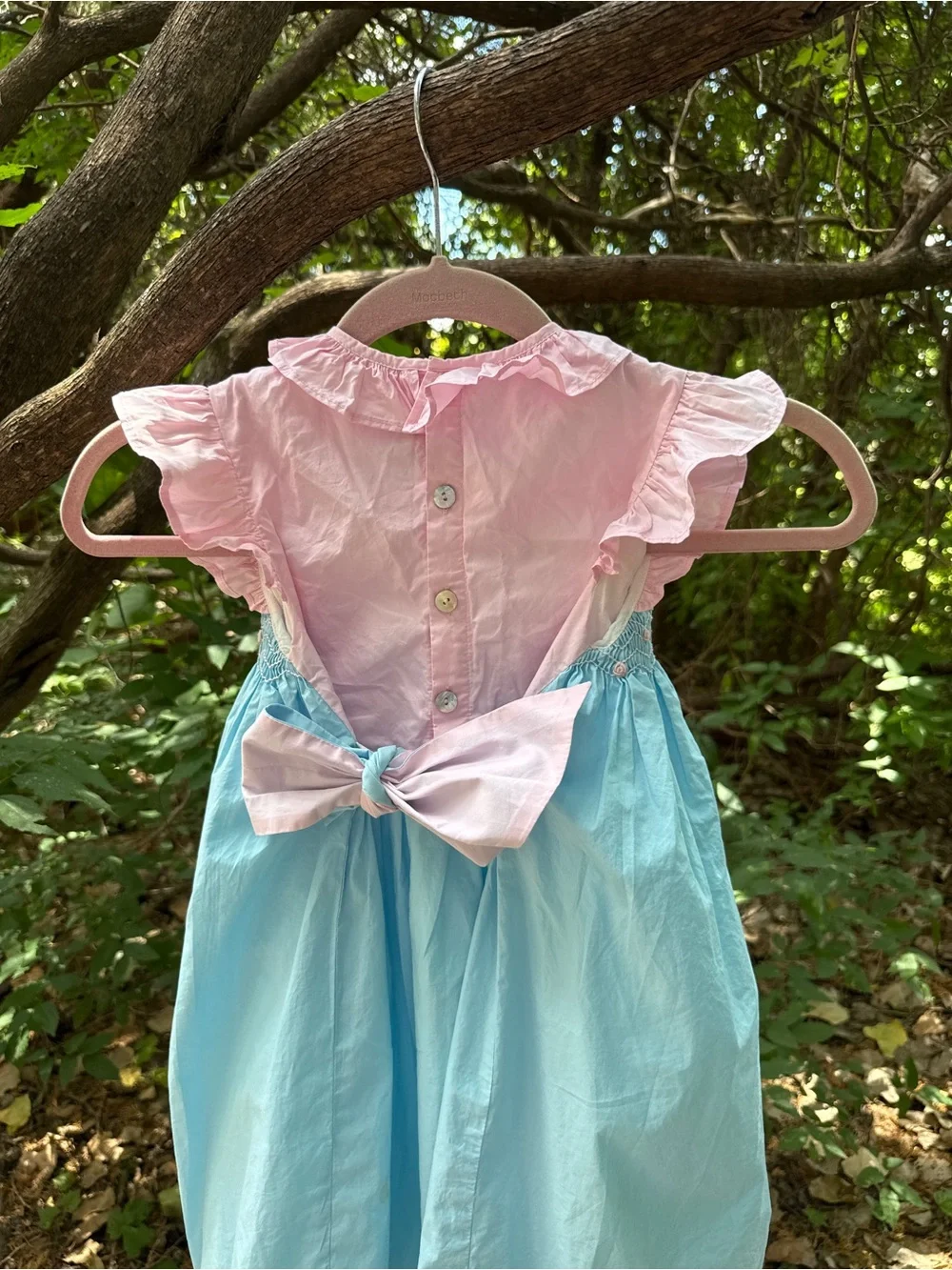 Girls Pink & Light Blue Smocked Ruffle Dress